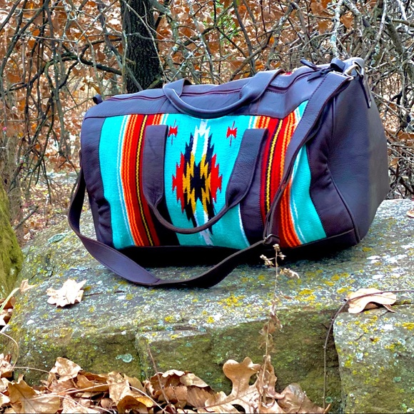 Leather Aztec Wool Saddleblanket Duffel - Picture 4 of 8